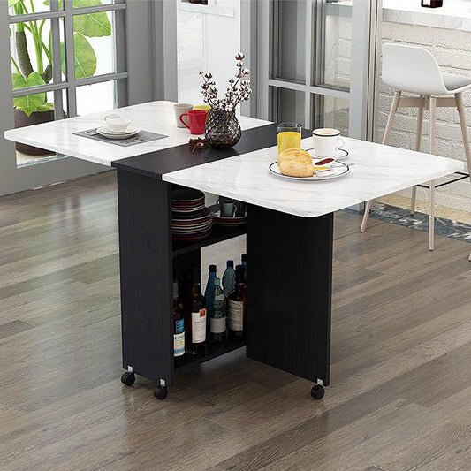 Folding Dining Table with Storage Shelves & Wheels - Space-Saving Extendable Table for Small Apartments