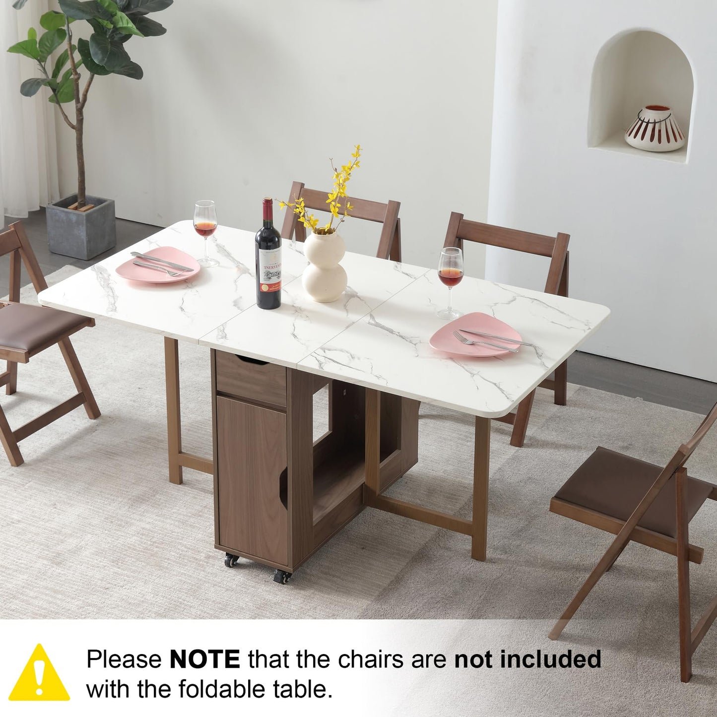 zenHarmet Foldable Extendable Dining Table with Storage & Wheels - Walnut
