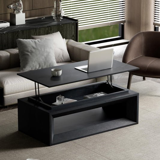 KEIKI Lift Top Coffee Table with Hydraulic Storage & Convertible Desk - Black