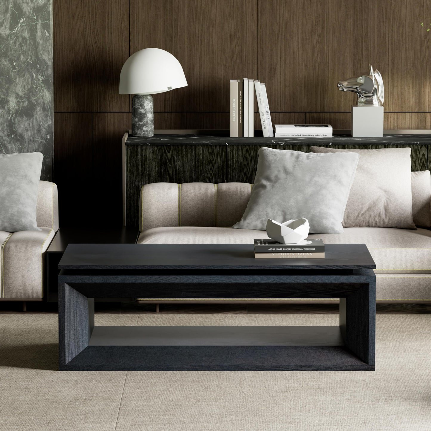 KEIKI Lift Top Coffee Table with Hydraulic Storage & Convertible Desk - Black